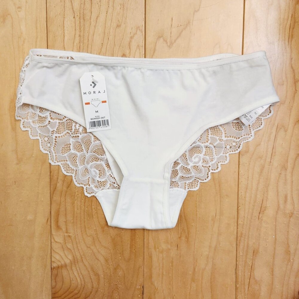 MORAJ - Women Lace Bikini Panties WHITE sz M Cotton/Elastane NEW
